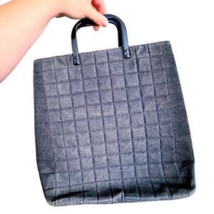 CHANEL Chocolate Bar Hand Ladies Hand‎ Bag 6th Series Denim Blue Vintage